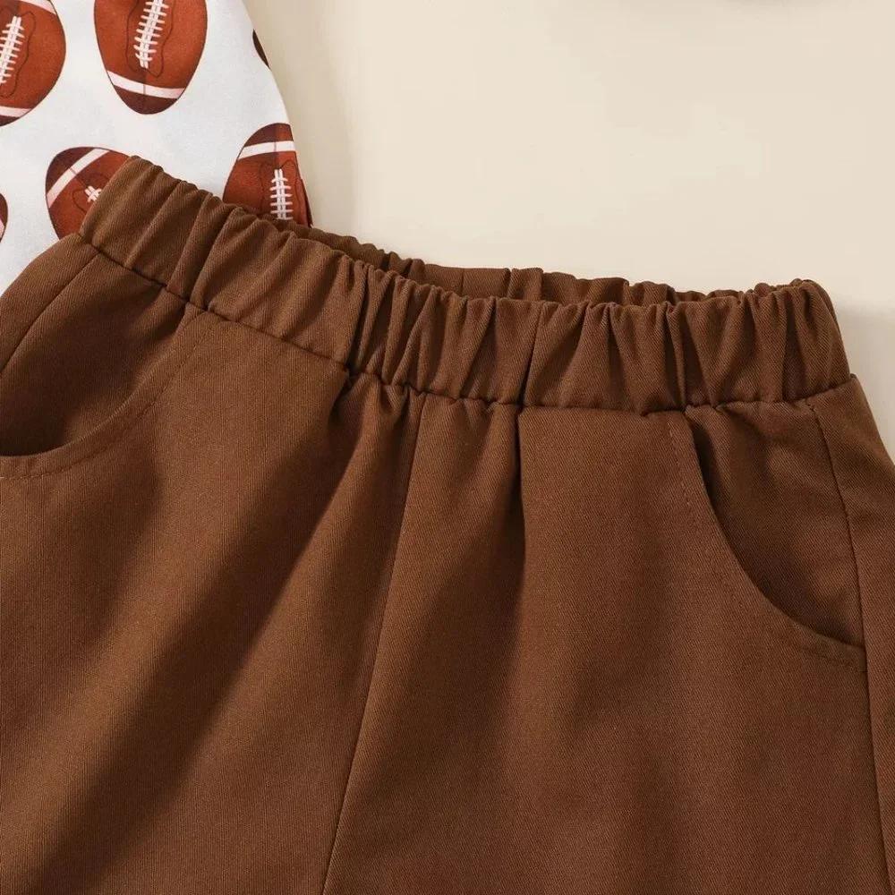 Football Boys Button Down Shirt and Shorts Outfit Set